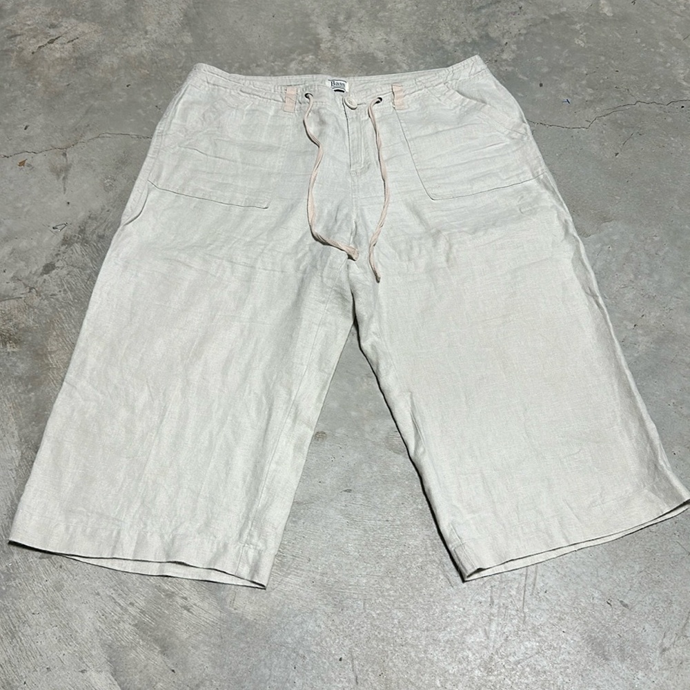 Bass brand 3/4 length linen pants / khaki color /‎ Size 14 / Tt-100